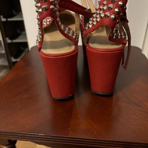 Ego & Greed Red Spiked Sandals - Picture 2 of 6